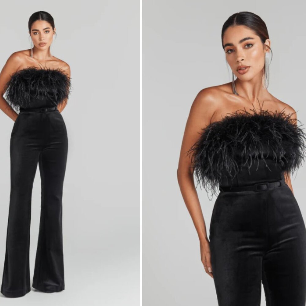 Nadine Merabi Collete Black Strapless Jumpsuit NWT